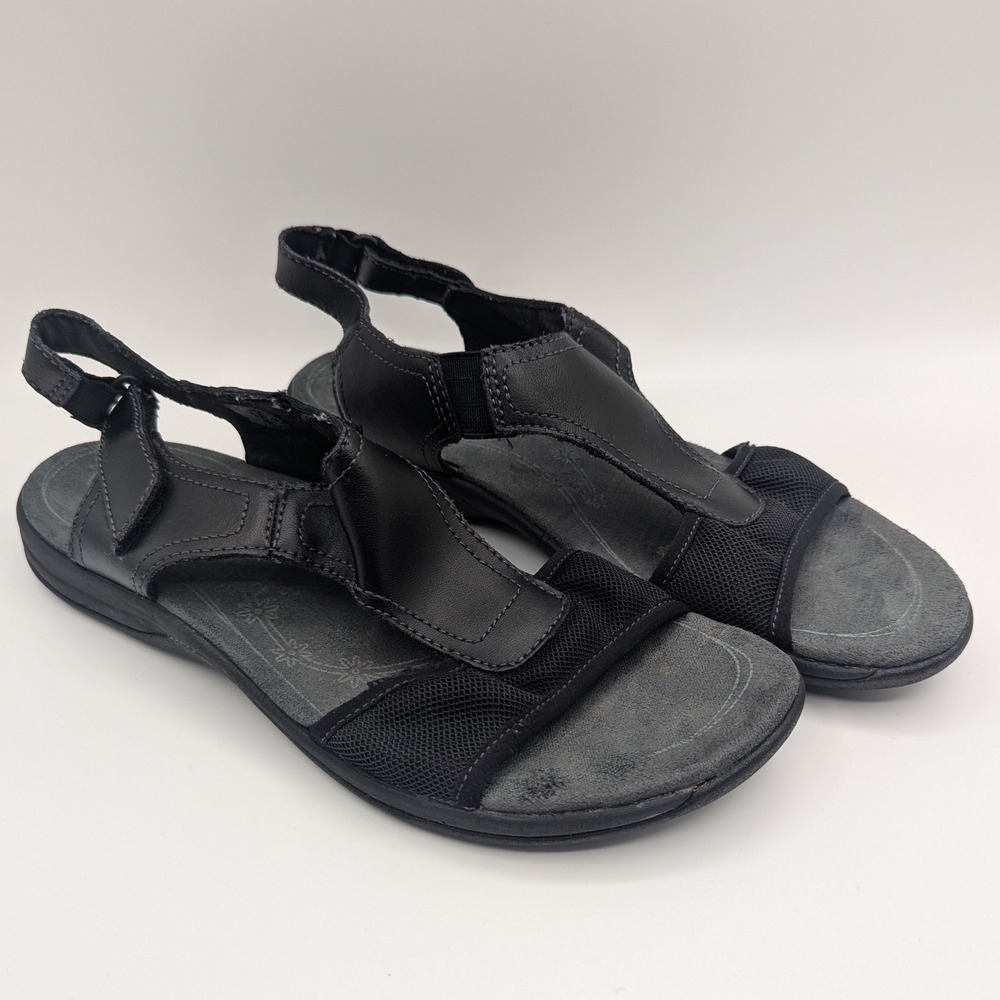 Easy Spirit Explore24 ESSEACOAST Black Leather Sport Sandals Mens 9.5 M